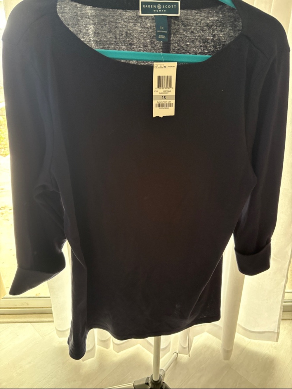 Karen Scott dark navy 3/4 Sleeve Boatneck Sweatshirt